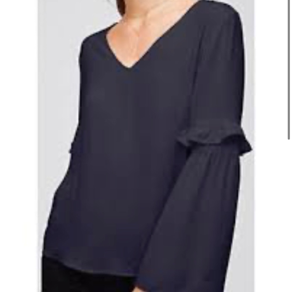 LOFT Ruffled Bell-Sleeved Blue Blouse
